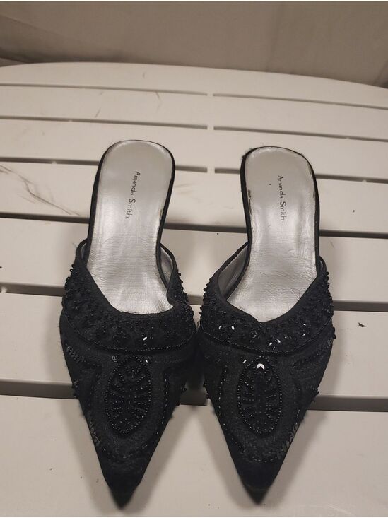 Amanda Smith Shoes - Amanda Smith Black Beaded Pointed Mules - 7